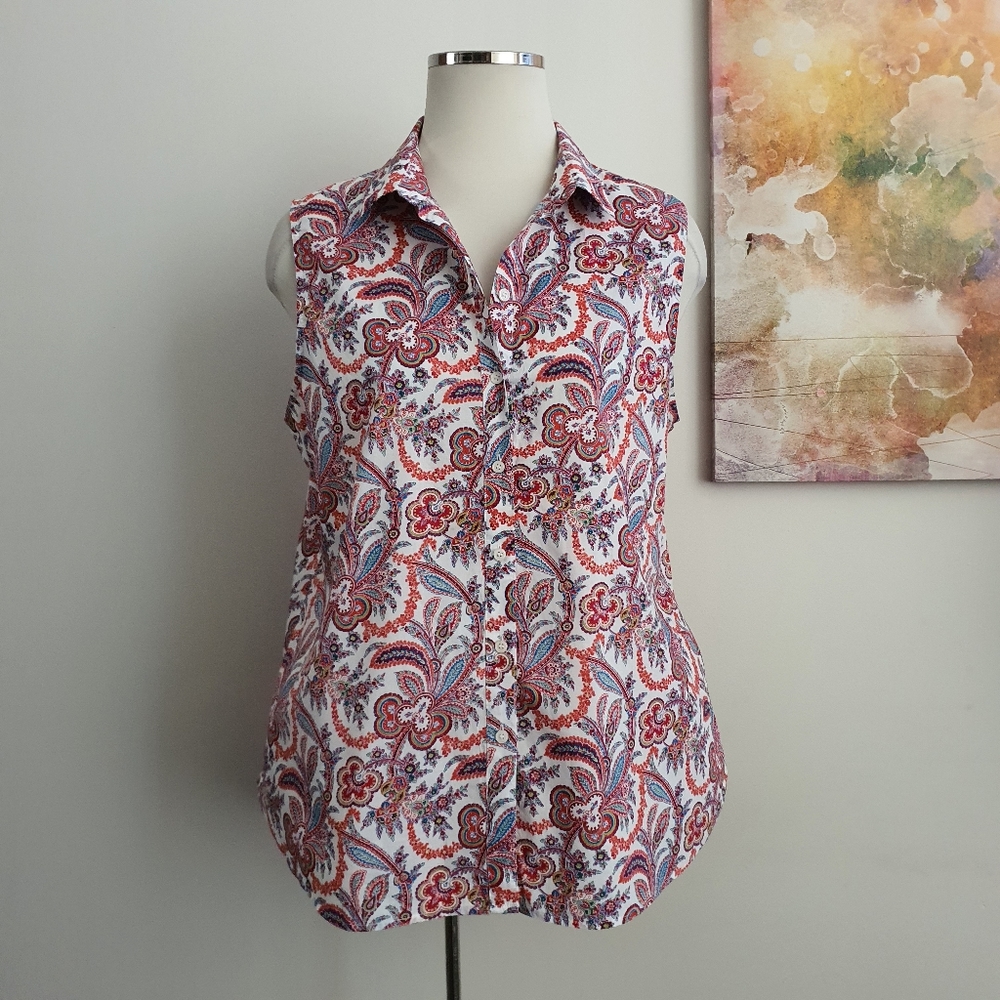 Sportscraft Liberty Fabric Paisley Floral Print Sleeveless Blouse Size 14 - Picture 10 of 12